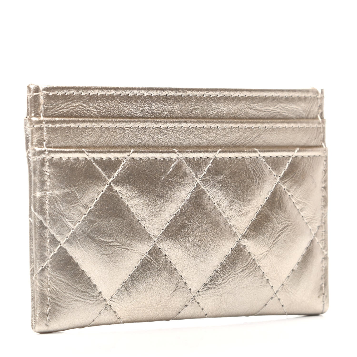 Chanel Metallic Aged Calfskin Quilted Reissue Card Holder Light Gold 3 of 8