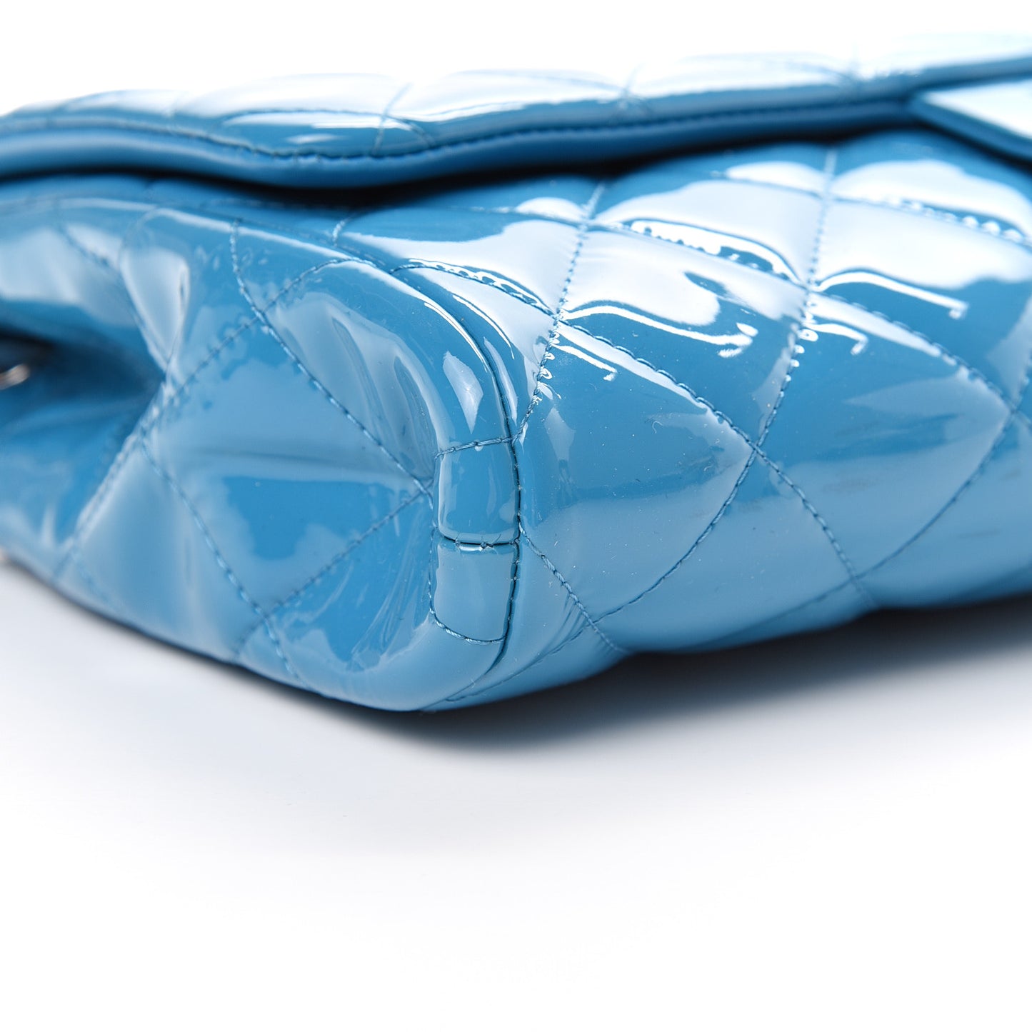 Patent Quilted Clutch with Chain Flap Blue