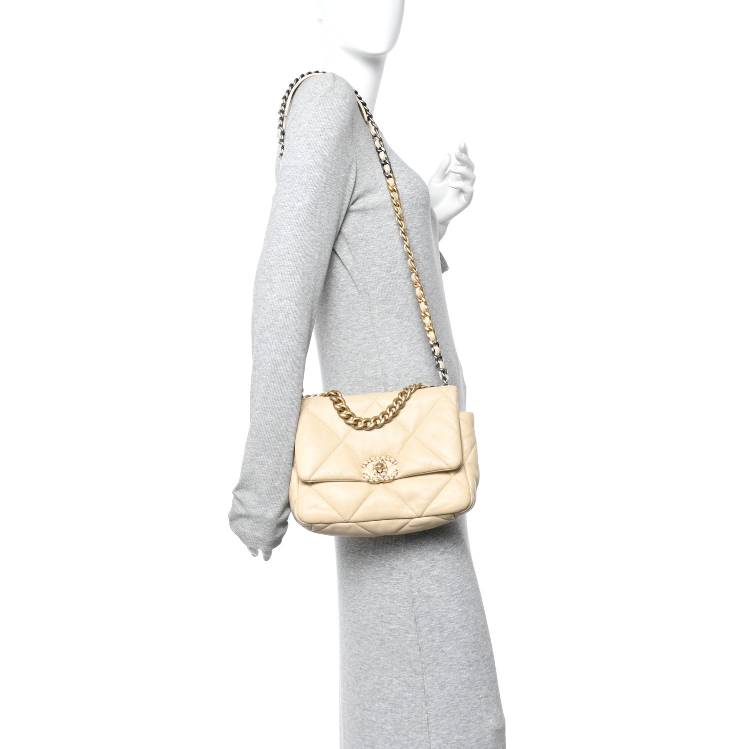 Chanel Lambskin Quilted Medium Chanel 19 Flap Light Beige 2 of 12