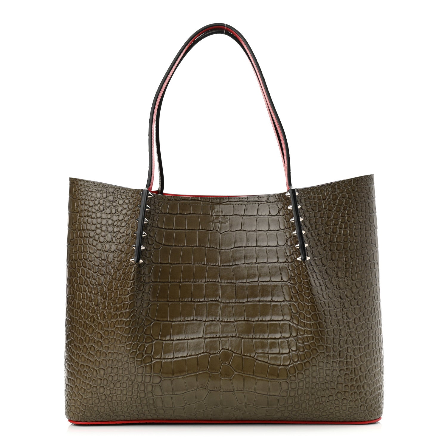 Christian Louboutin Crocodile Embossed Calfskin Spiked Large Cabarock Shopper Tote Silex 1 of 9