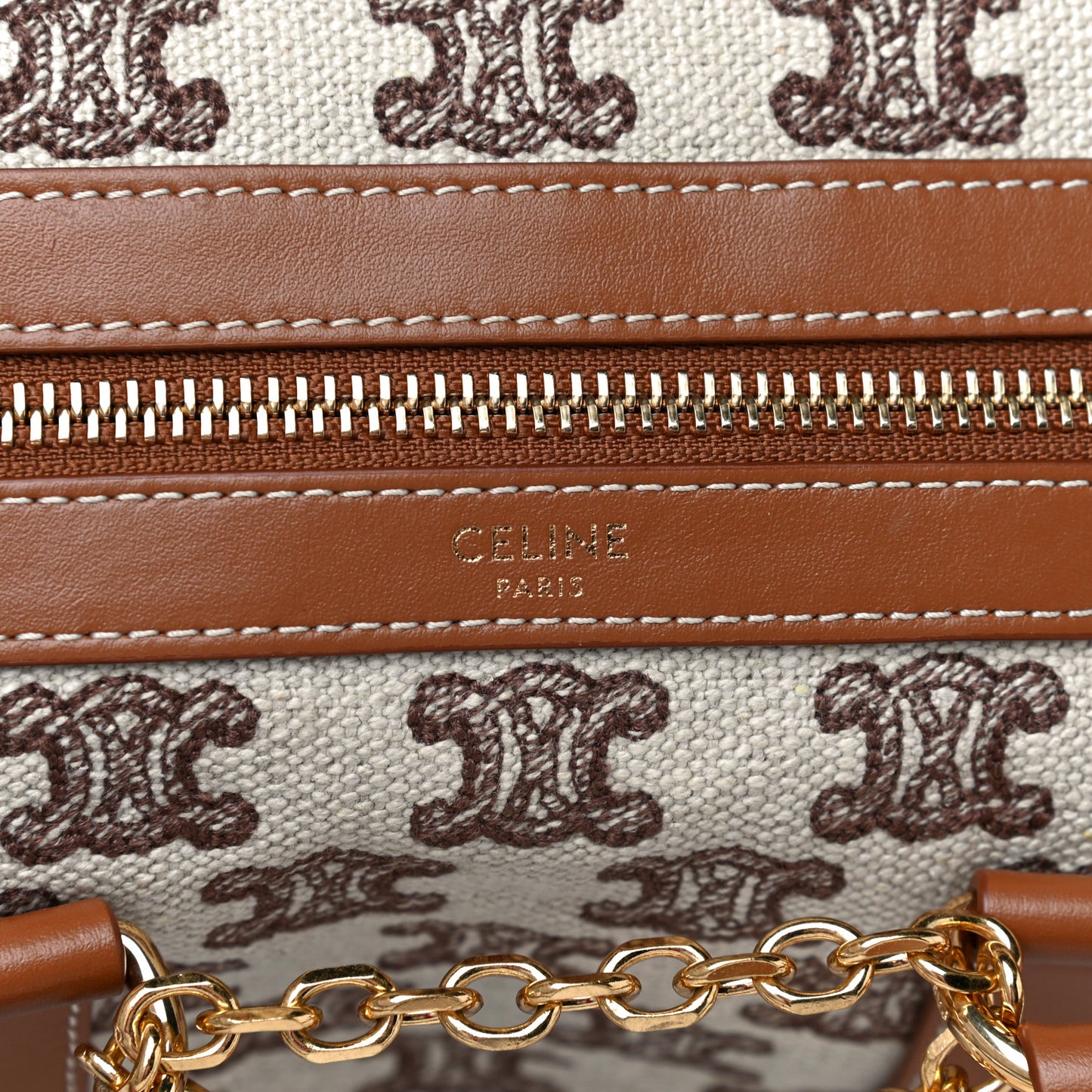 Triomphe Textile Calfskin Small Boston Bag Brown