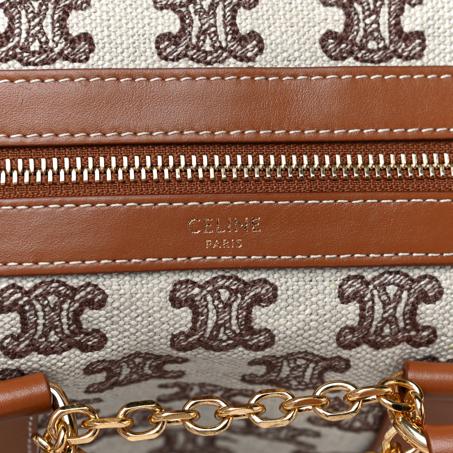 Celine Triomphe Textile Calfskin Small Boston Bag Brown 7 of 12