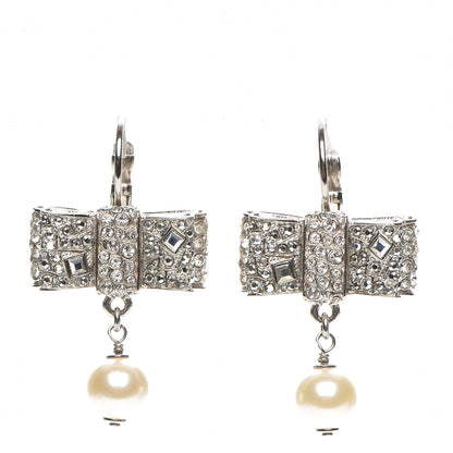 Chanel Crystal Pearl Bow Earrings Silver 1 of 5