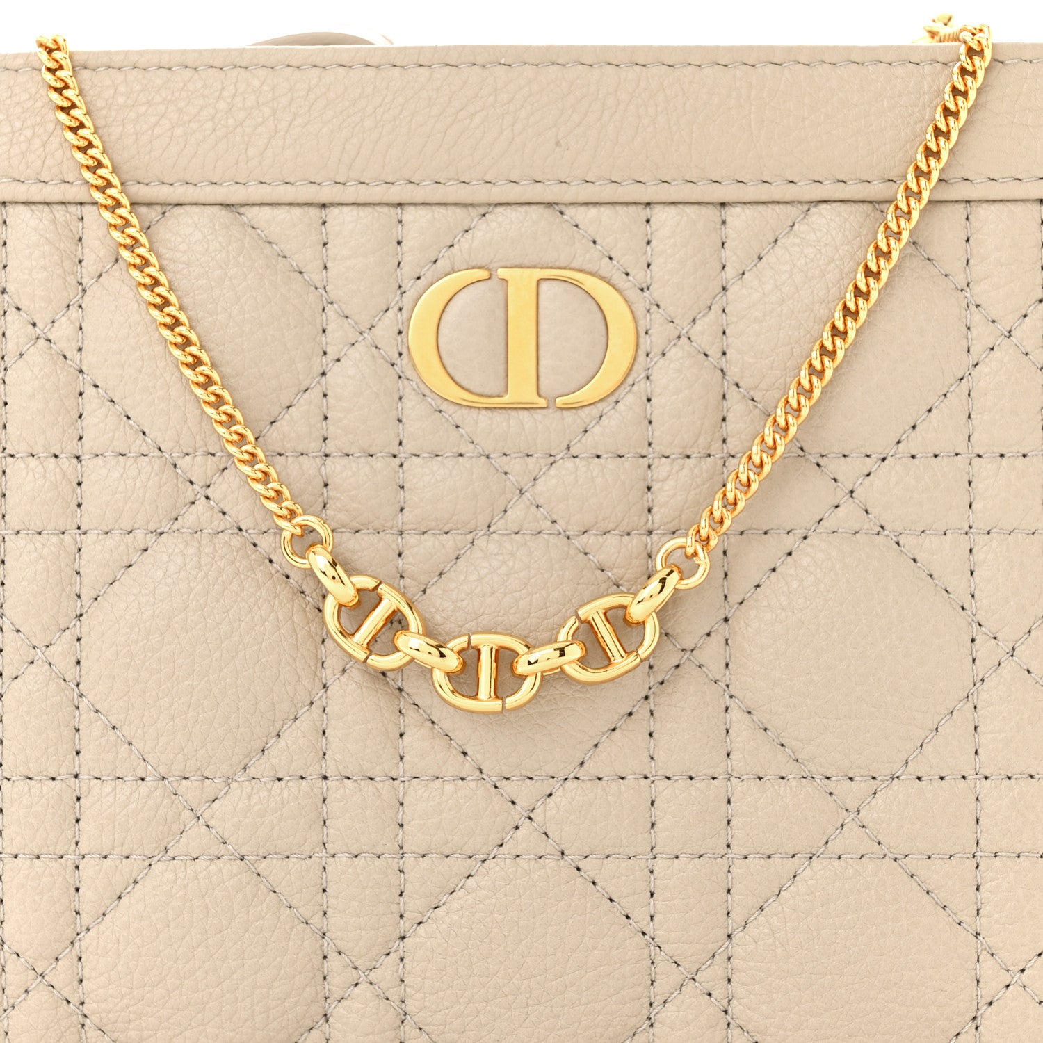 Christian Dior Calfskin Cannage Caro Zipped Pouch With Chain Light Beige 9 of 11