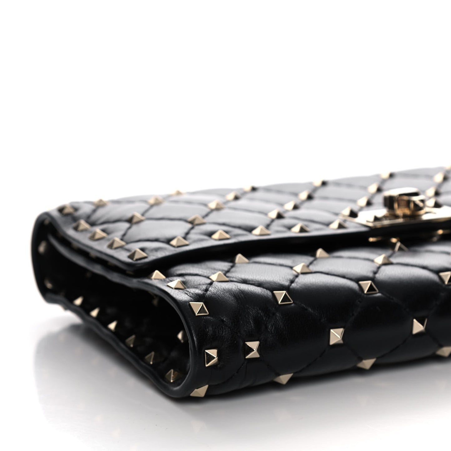 Lambskin Rockstud Spike Wallet on Chain Black