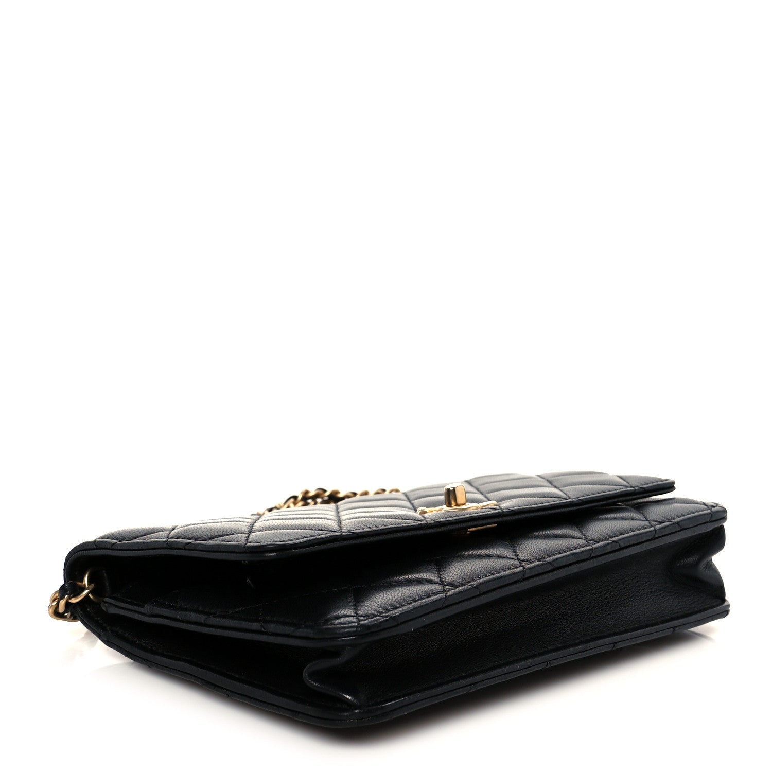 Chanel Lambskin Quilted CC Pearl Crush Wallet on Chain WOC Black 4 of 11
