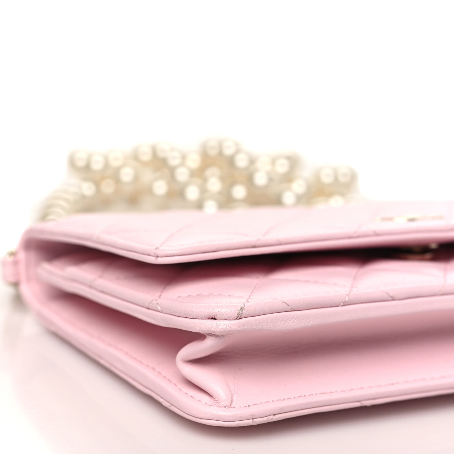 Lambskin Quilted Pearl Wallet On Chain WOC Pink Pink