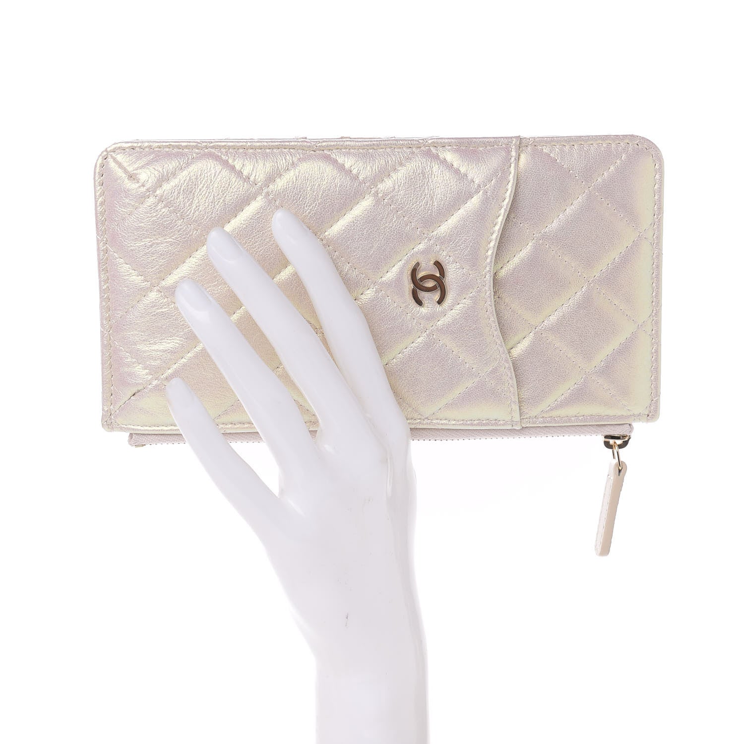 Chanel Iridescent Lambskin Quilted Classic Flat Wallet Pouch Ivory 2 of 8