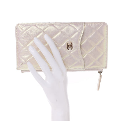 Chanel Iridescent Lambskin Quilted Classic Flat Wallet Pouch Ivory 2 of 8