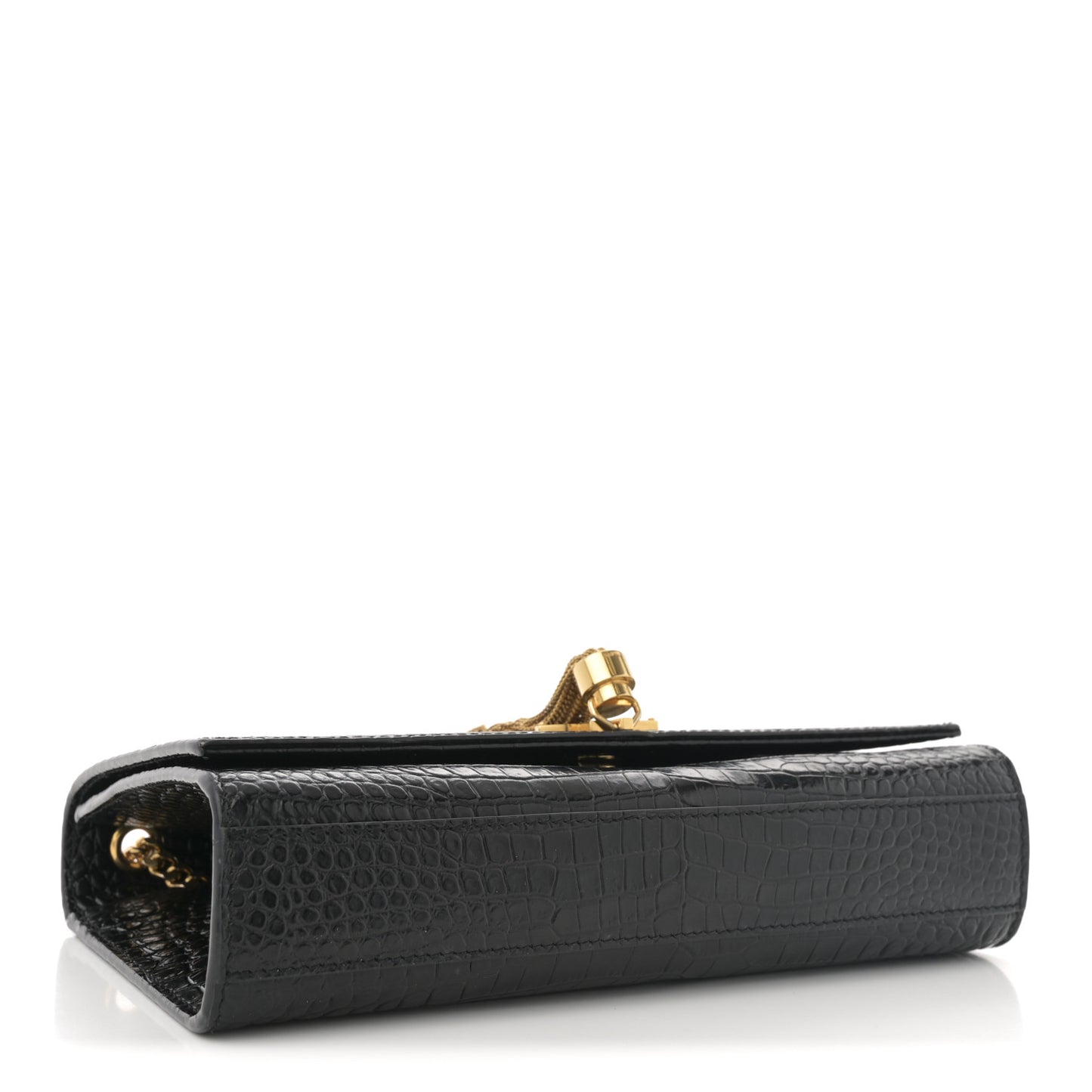 Calfskin Crocodile Embossed Medium Classic Monogram Kate Tassel Satchel Black