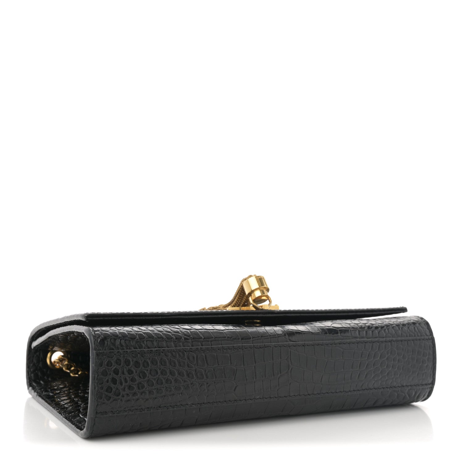 Saint Laurent Calfskin Crocodile Embossed Medium Classic Monogram Kate Tassel Satchel Black 4 of 10