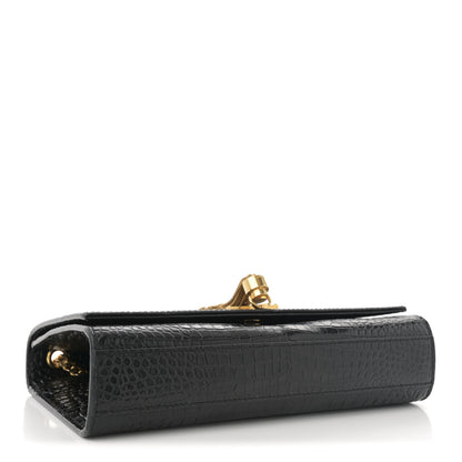 Saint Laurent Calfskin Crocodile Embossed Medium Classic Monogram Kate Tassel Satchel Black 4 of 10