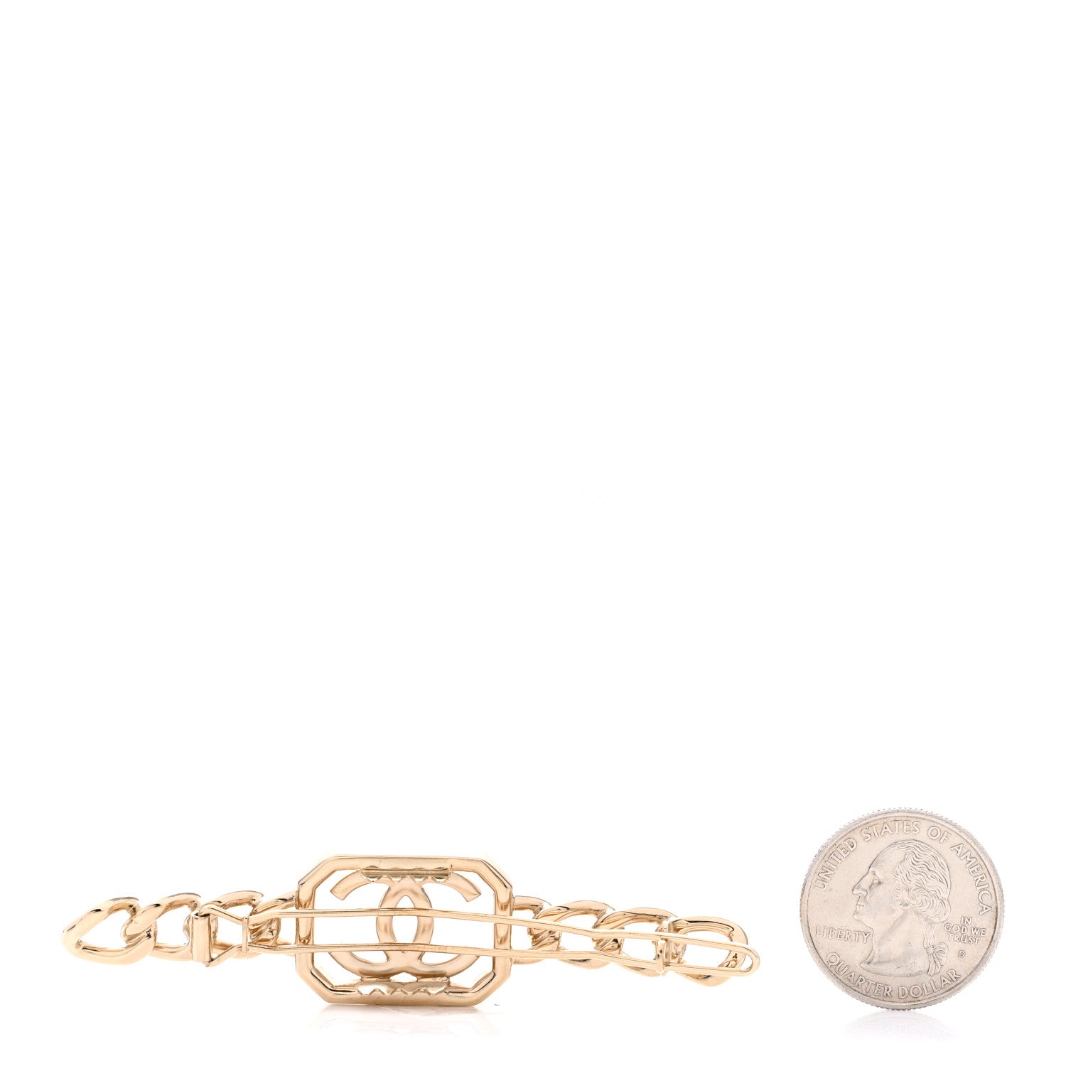 Chanel Crystal Chain CC Vendome Hair Clip Barrette Gold 2 of 3