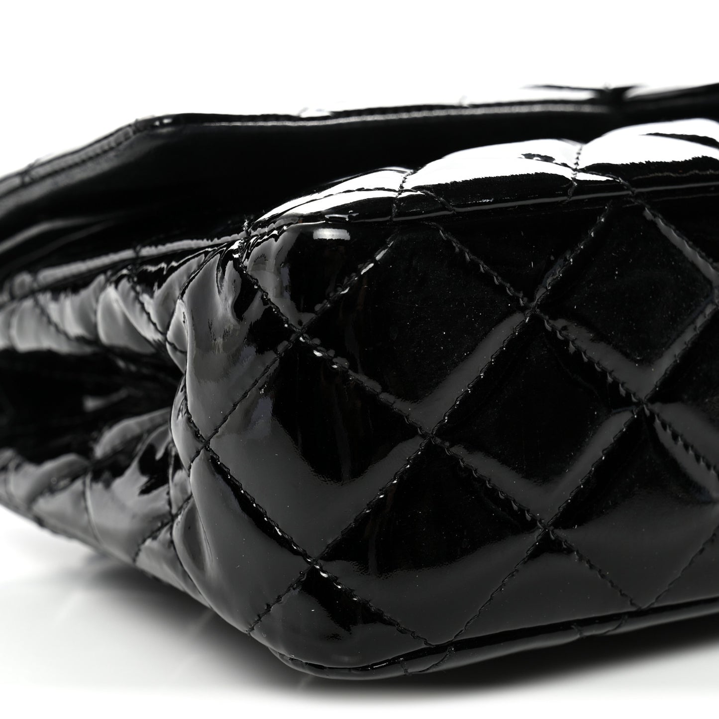 Patent Quilted Medium Double Flap Black