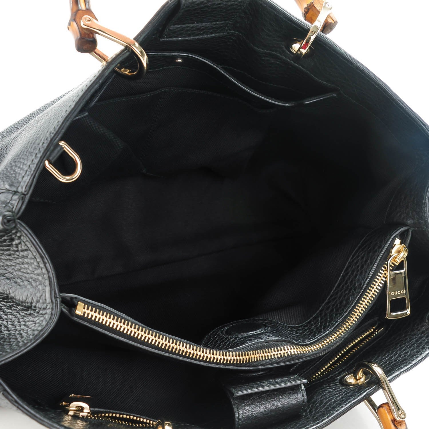Gucci Pebbled Calfskin Medium Bamboo Shopper Tote Black 5 of 8