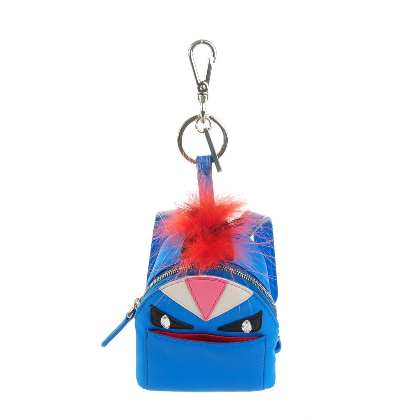 Nylon Shiny Nappa Nutria Fox Fur Monster Eyes Mini Backpack Charm Blue Royal Multicolor