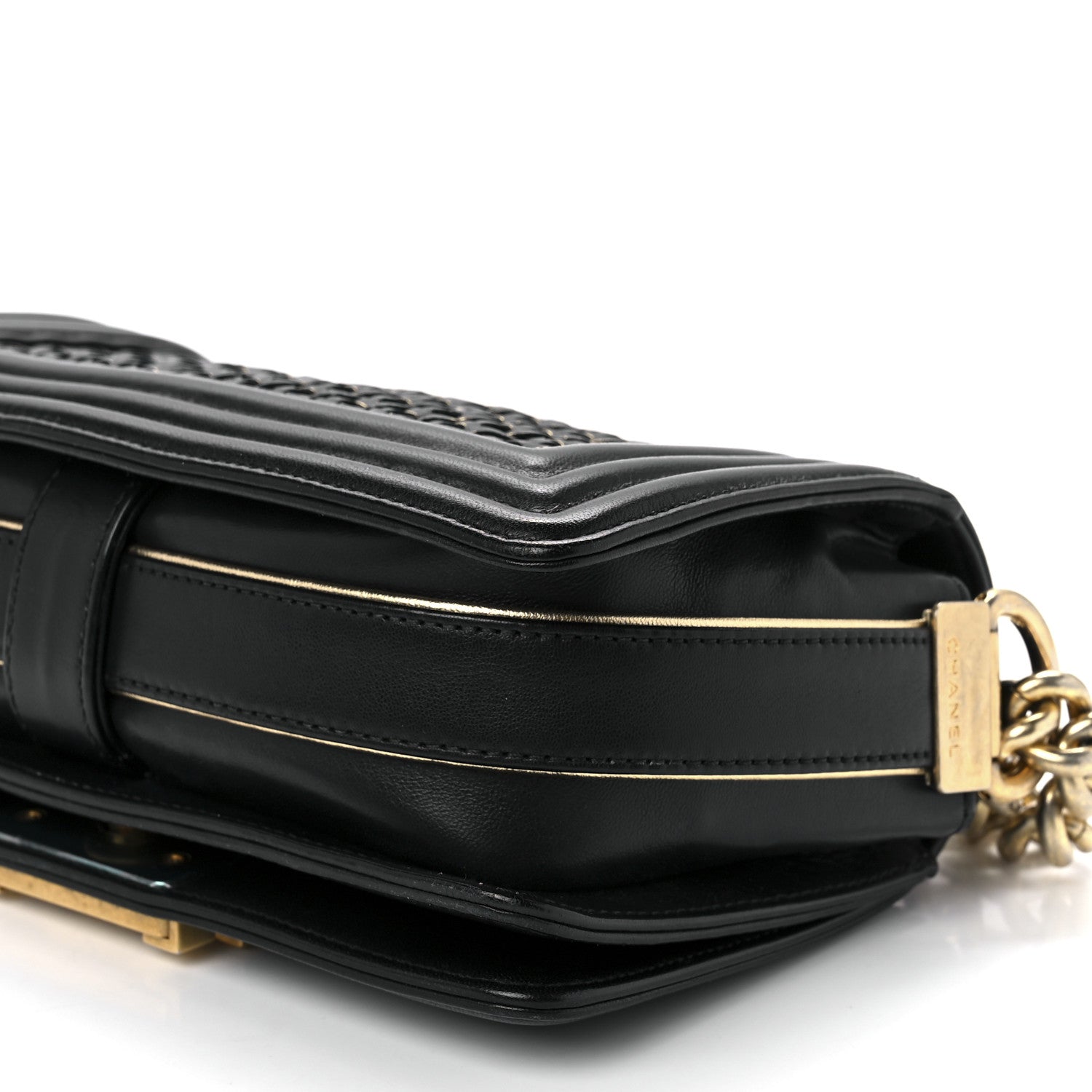Chanel Sheepskin Braided Small Boy Reverso Flap Black 10 of 10