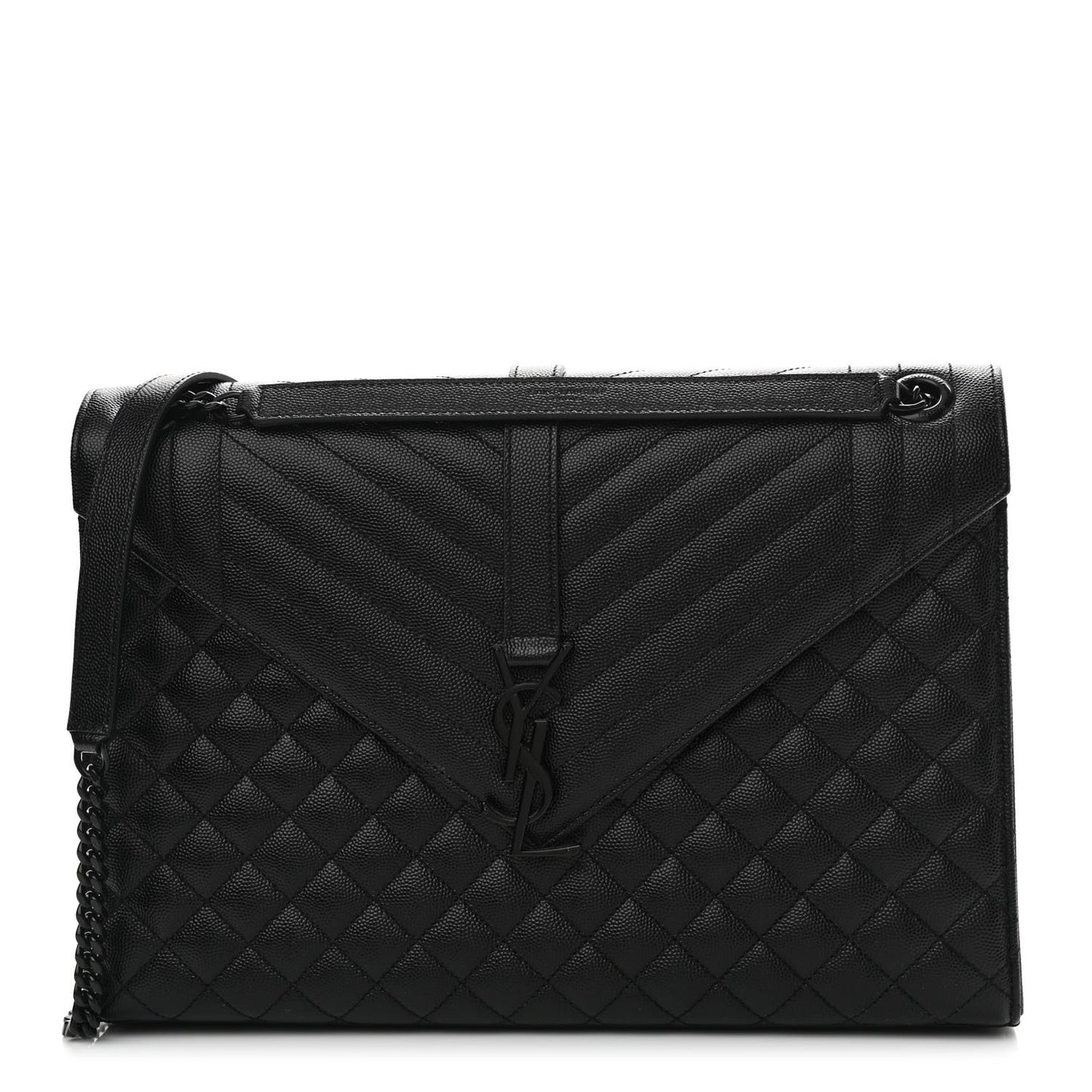 Grain De Poudre Textured Mixed Matelasse Large Triquilt Monogram Monochrome Satchel Black