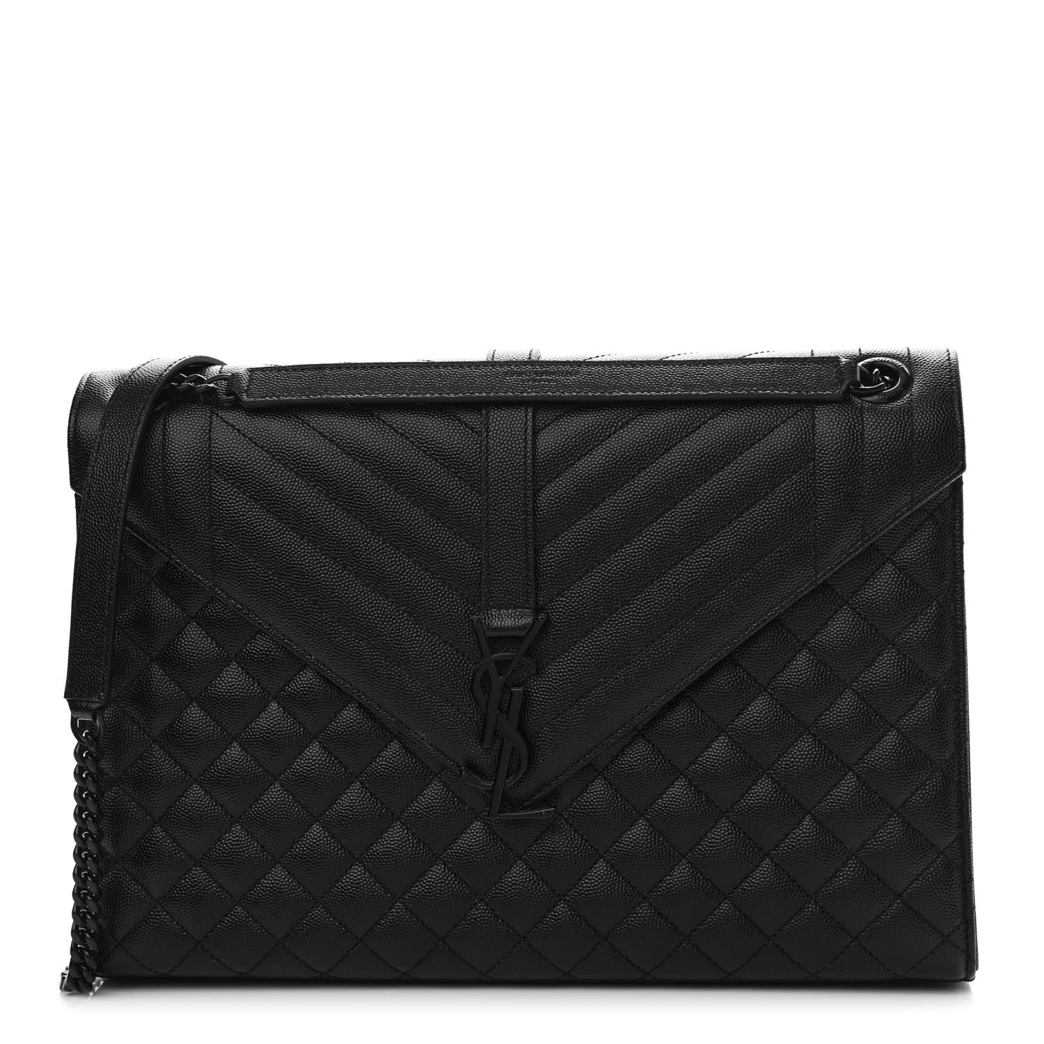 Saint Laurent Grain De Poudre Textured Mixed Matelasse Large Triquilt Monogram Monochrome Satchel Black 1 of 9