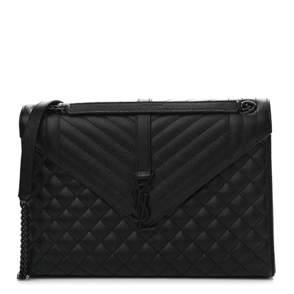 Saint Laurent Grain De Poudre Textured Mixed Matelasse Large Triquilt Monogram Monochrome Satchel Black 1 of 9