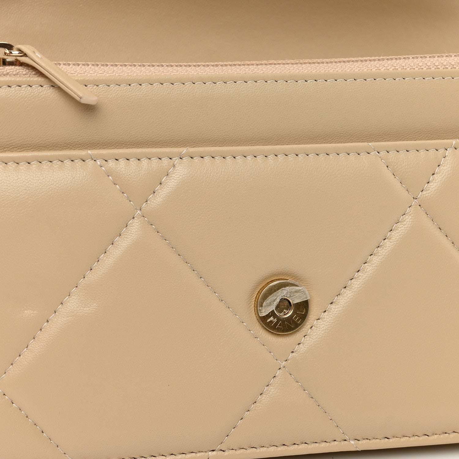 Chanel Lambskin Quilted Chanel 19 Wallet On Chain WOC Beige 13 of 14
