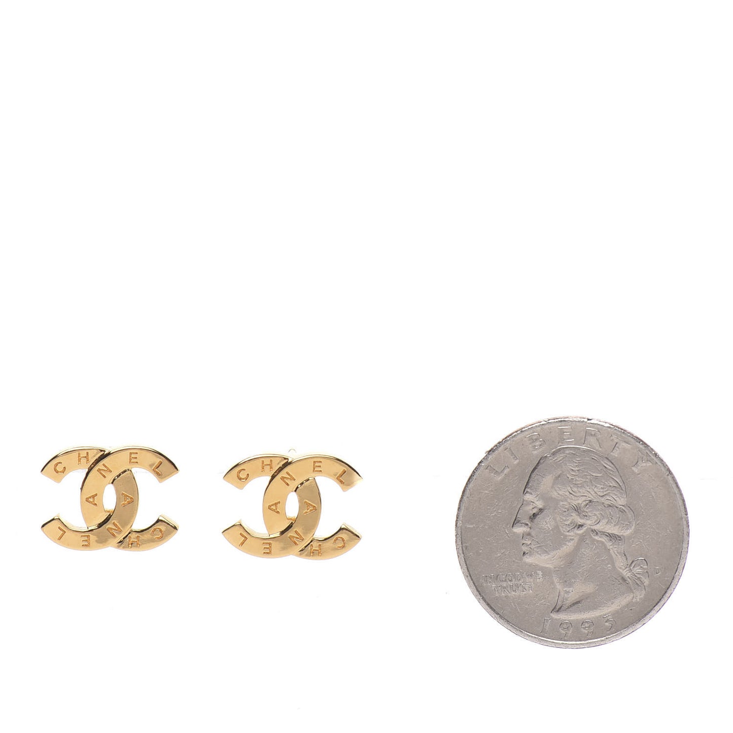Metal CC Paris Button Stud Earrings Gold
