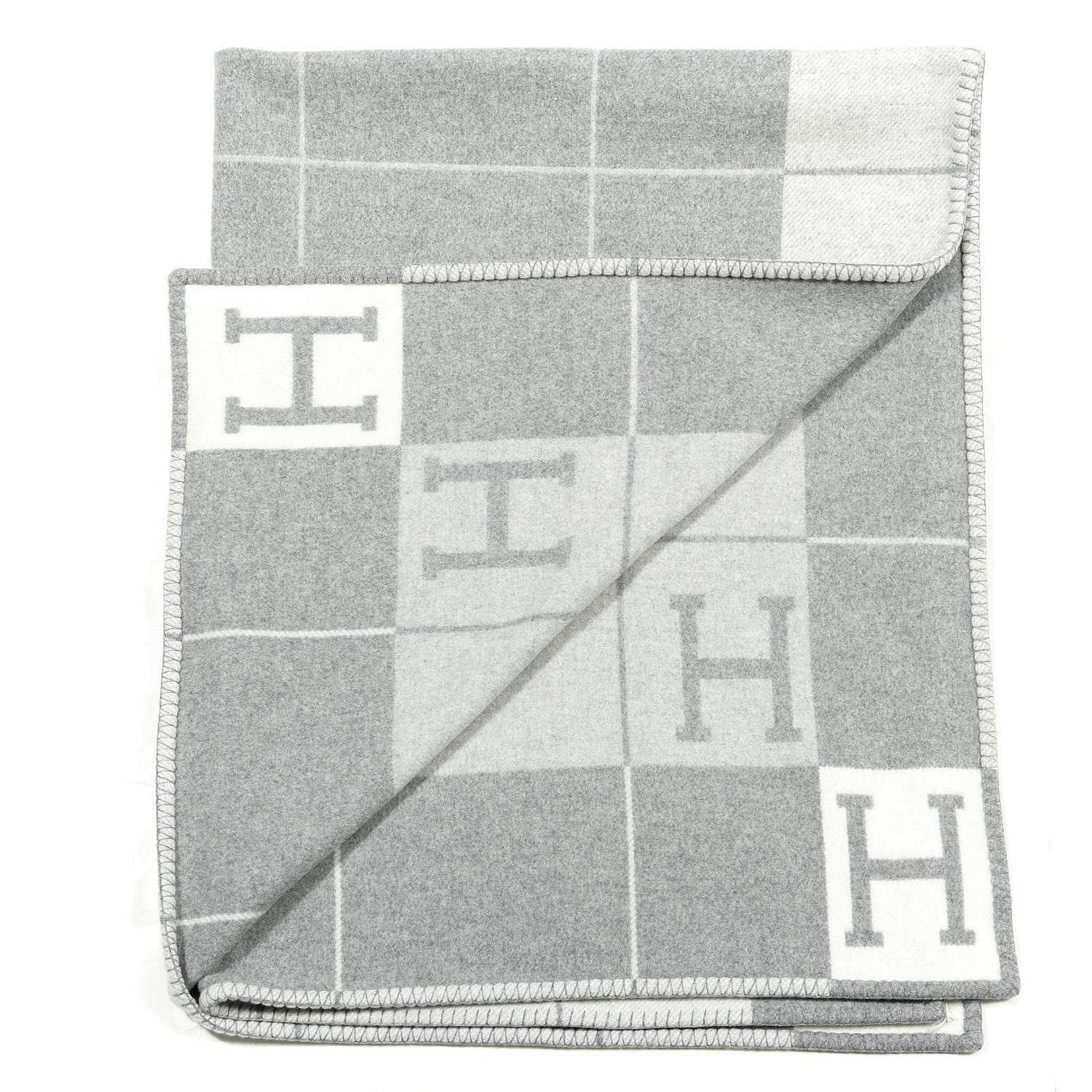 Hermes Wool Cashmere Avalon III Blanket Ecru Gris Clair 2 of 3
