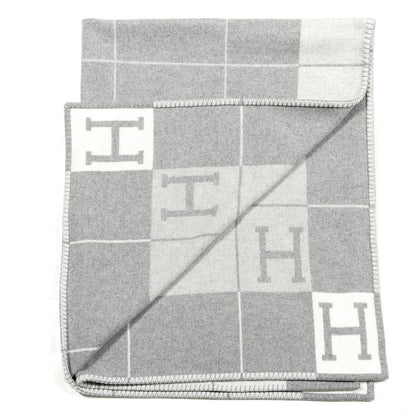 Hermes Wool Cashmere Avalon III Blanket Ecru Gris Clair 2 of 3