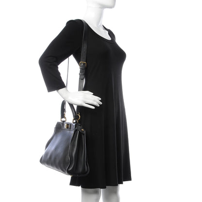Fendi Vitello Seta Shiny Nappa Medium Peekaboo Iconic Satchel Black 2 of 11