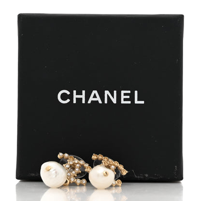 Chanel Pearl Crystal CC Drop Earrings Gold 6 of 6