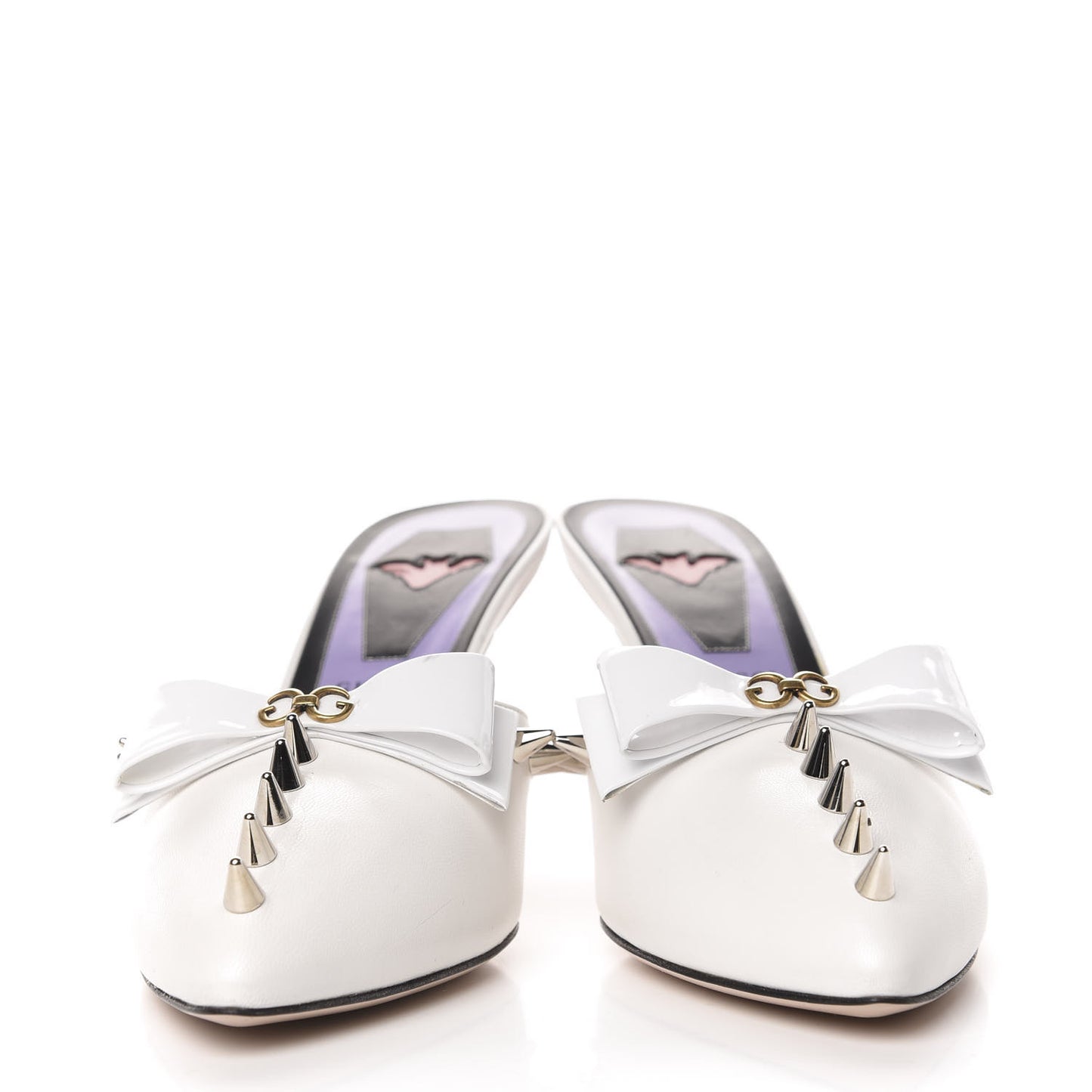Patent GG Bow Sadie Spike Mid Heel Mules 39 White