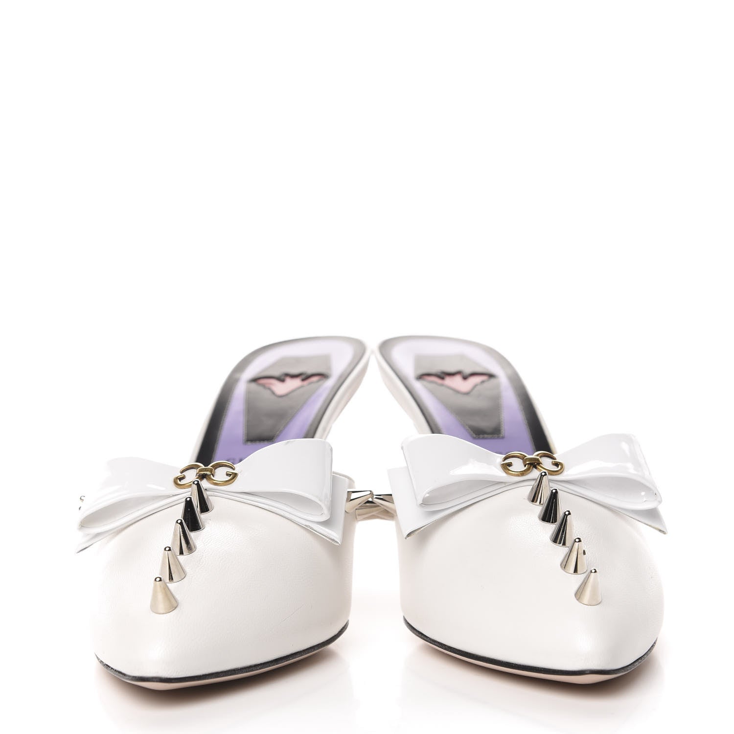 Gucci Patent GG Bow Sadie Spike Mid Heel Mules 39 White 2 of 10
