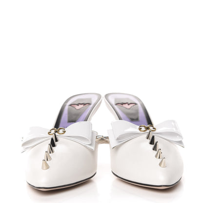 Gucci Patent GG Bow Sadie Spike Mid Heel Mules 39 White 2 of 10