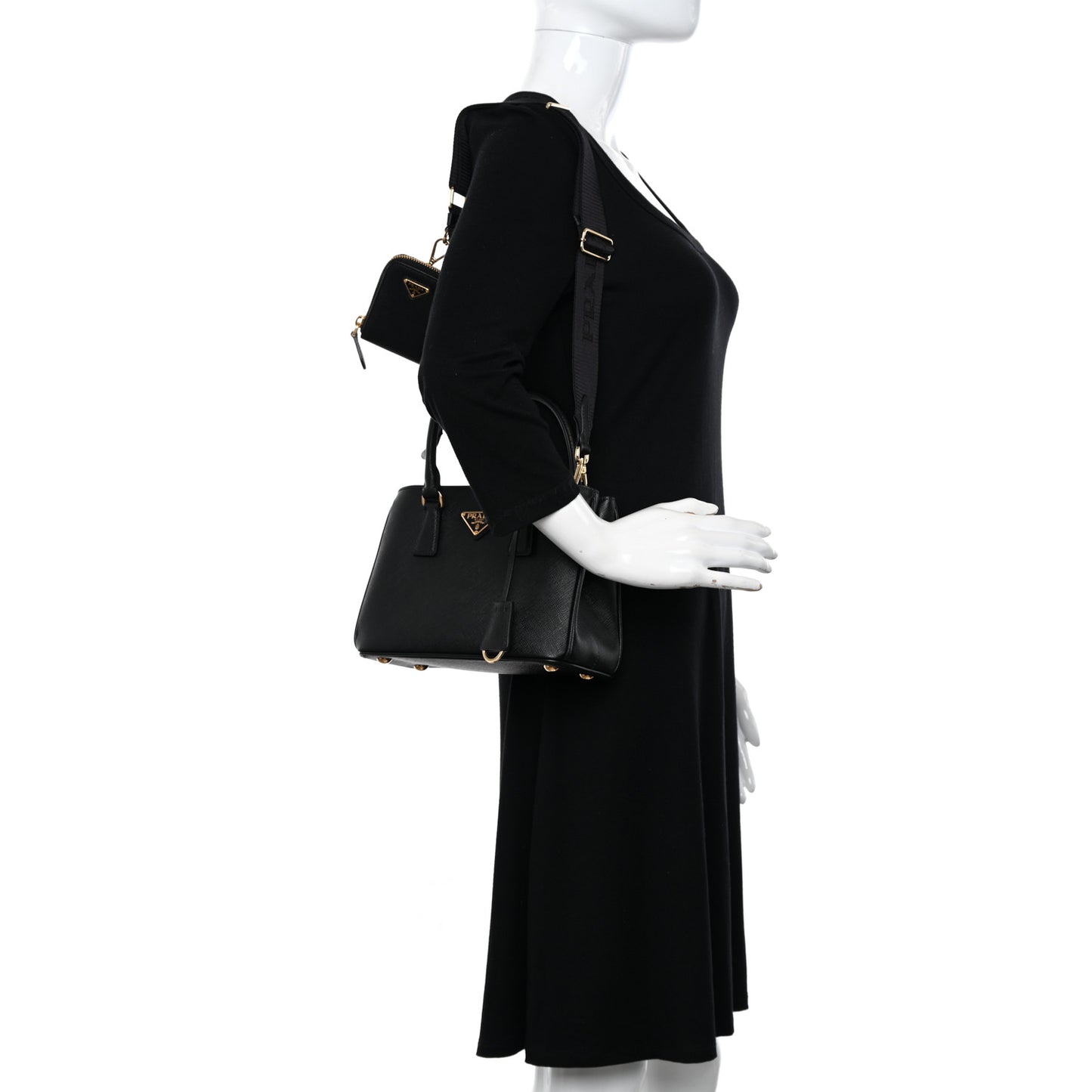 Saffiano Lux Micro Galleria Shoulder Bag Black