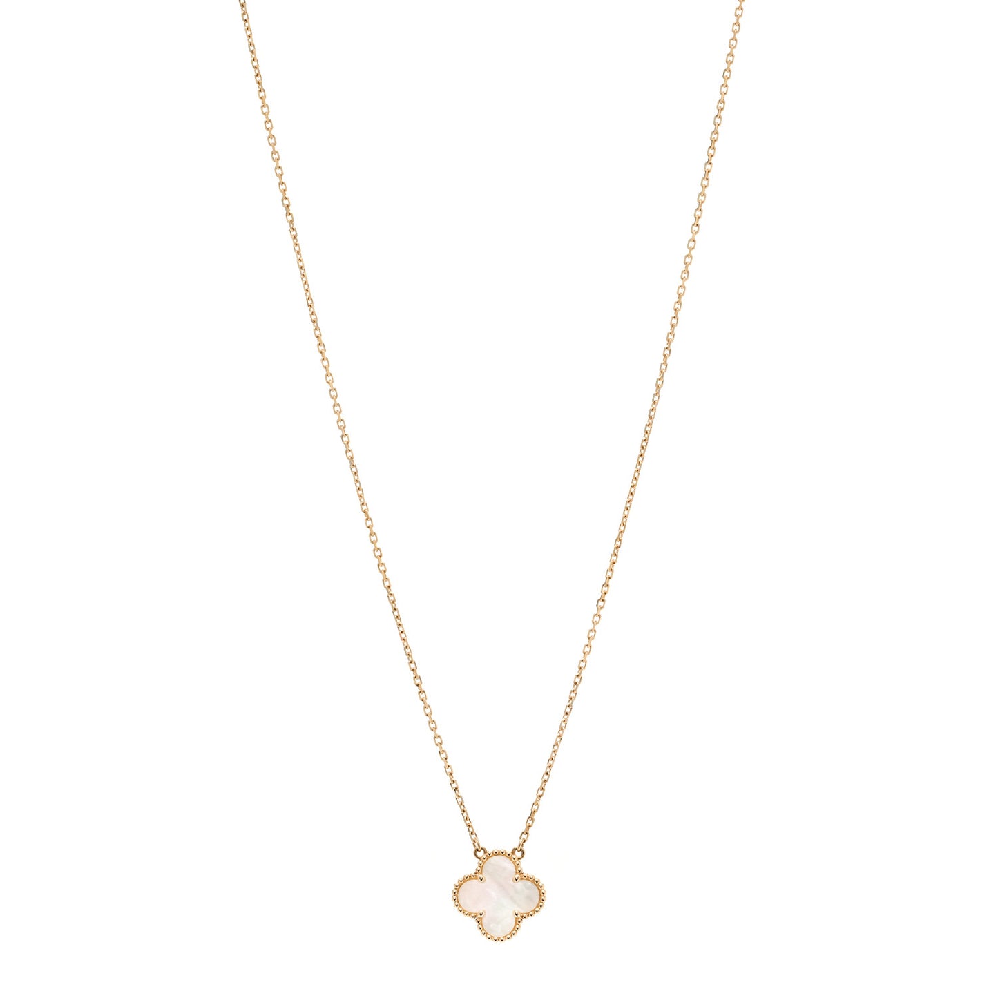 18K Yellow Gold Mother of Pearl Vintage Alhambra Pendant Necklace