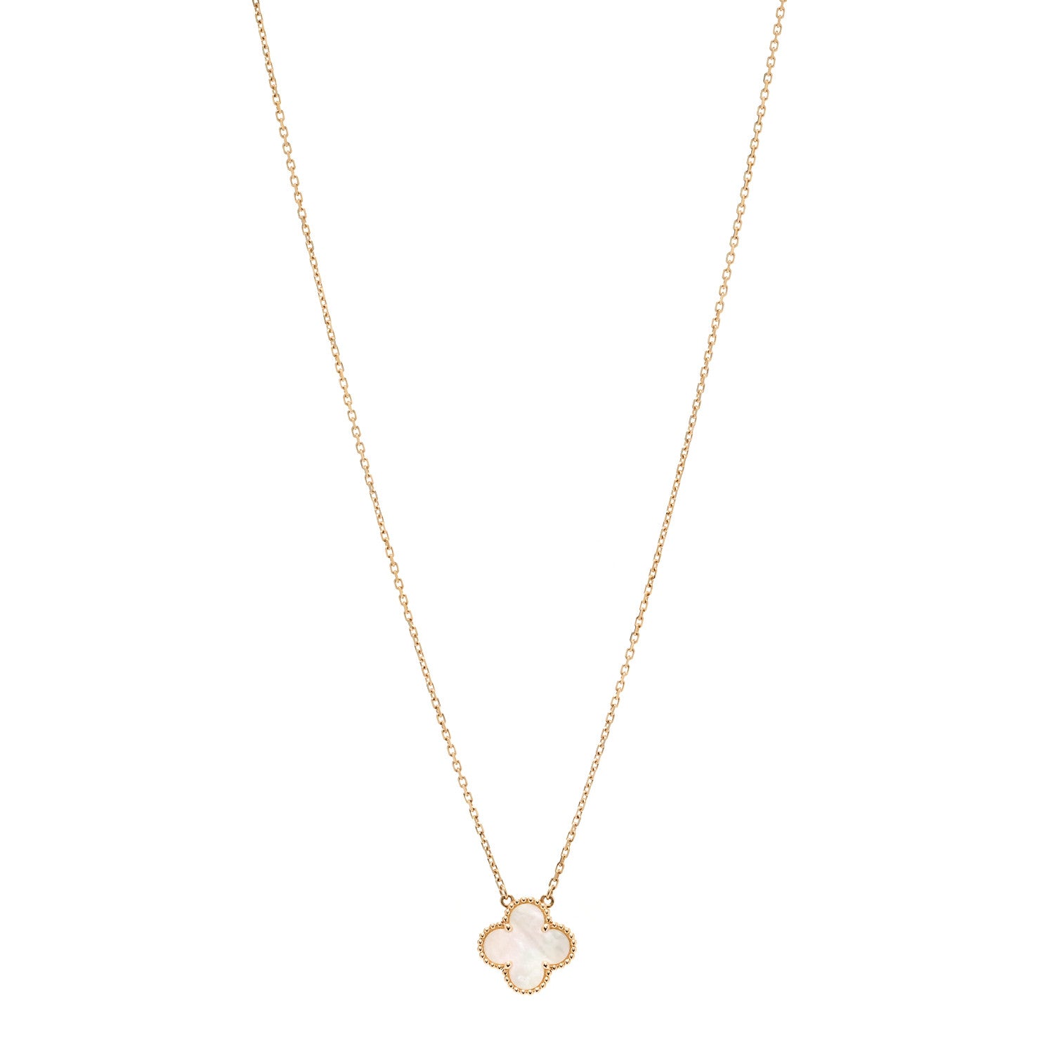 Van Cleef & Arpels 18K Yellow Gold Mother of Pearl Vintage Alhambra Pendant Necklace 1 of 5