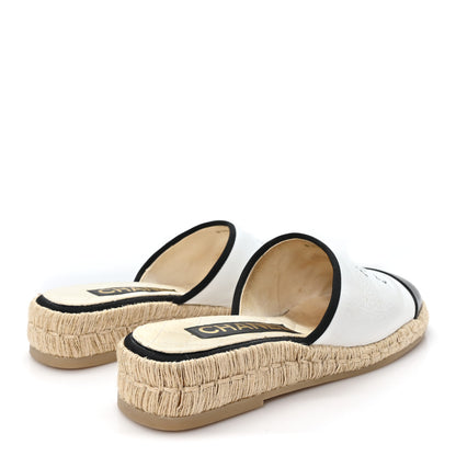 Chanel Crumpled Goatskin CC Espadrille Mules 36 White Black 5 of 9