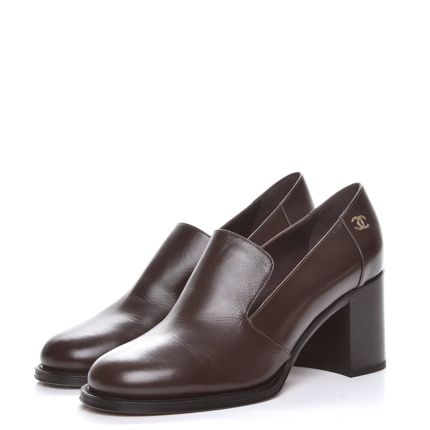 Chanel Glazed Calfskin CC Loafers 39 Dark Brown 3 of 11