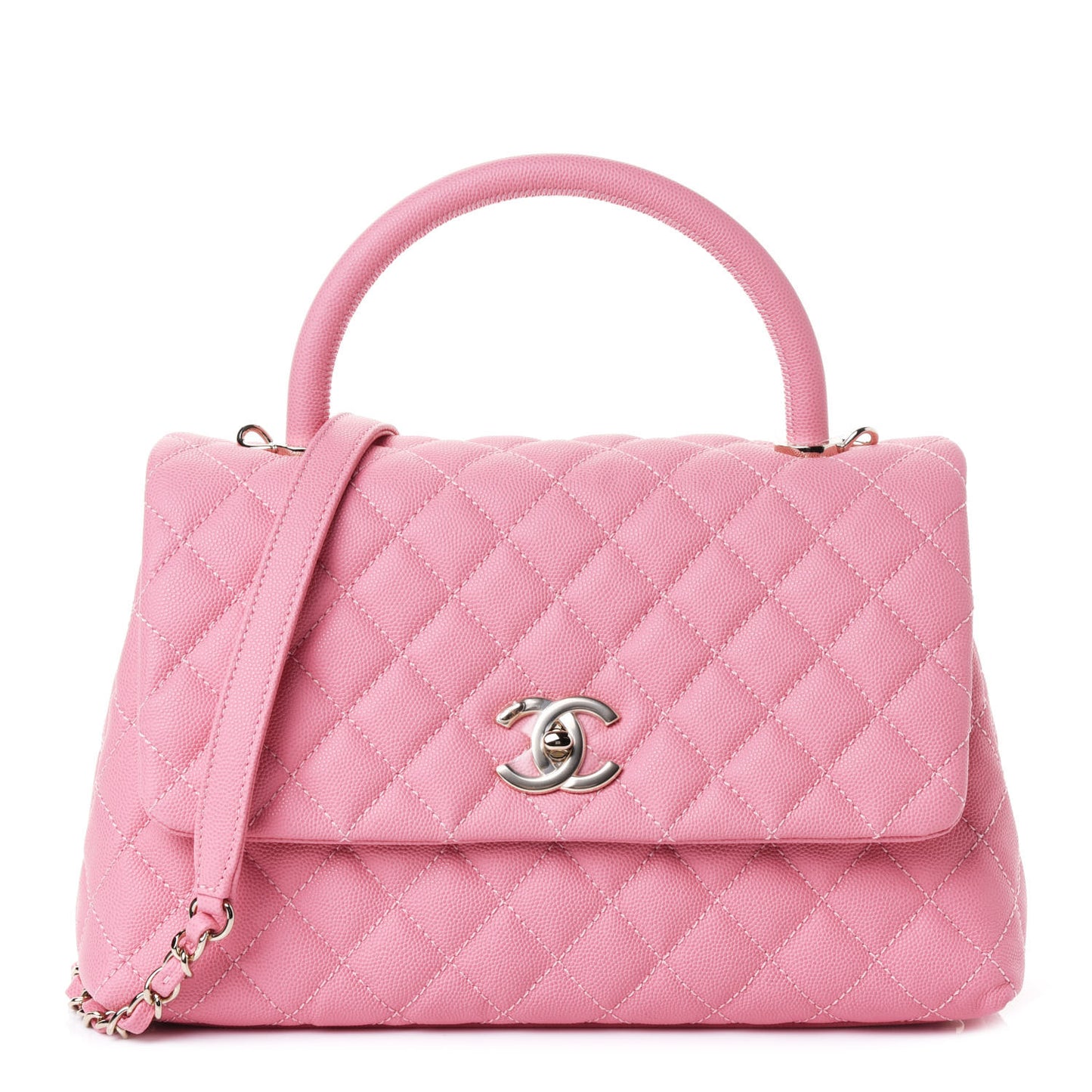 Caviar Quilted Small Coco Handle Flap Pink