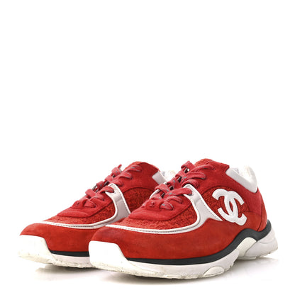 Chanel Tweed Suede Felt CC Sneakers 45 Red 4 of 10