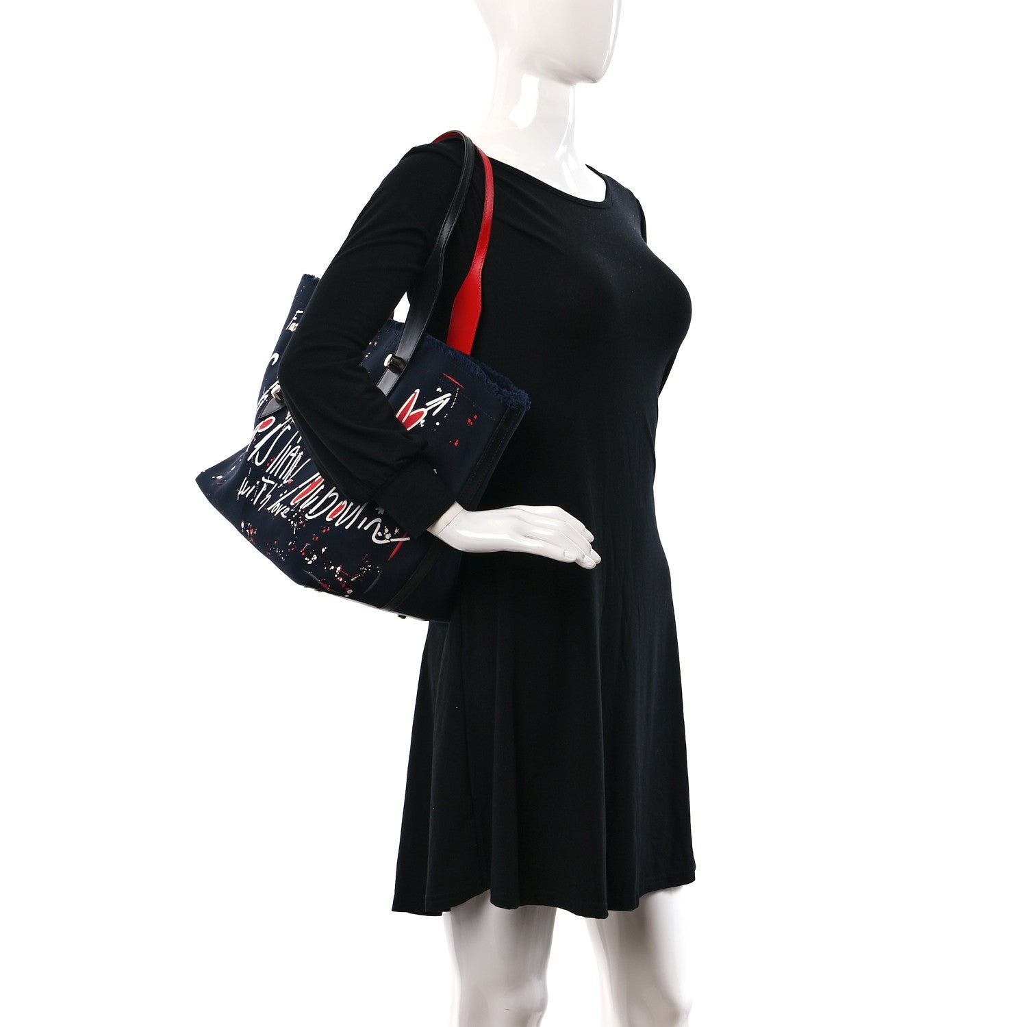 Christian Louboutin Denim Frangibus Printed Tote Dark Blue Multicolor 3 of 8