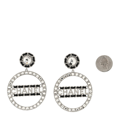 Chanel Crystal Lambskin Chain CC Hoop Clip On Earrings Black Silver 2 of 4
