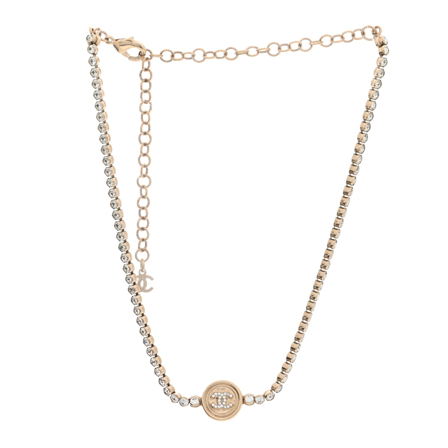 Chanel Crystal CC Chain Short Necklace Gold 3 of 5
