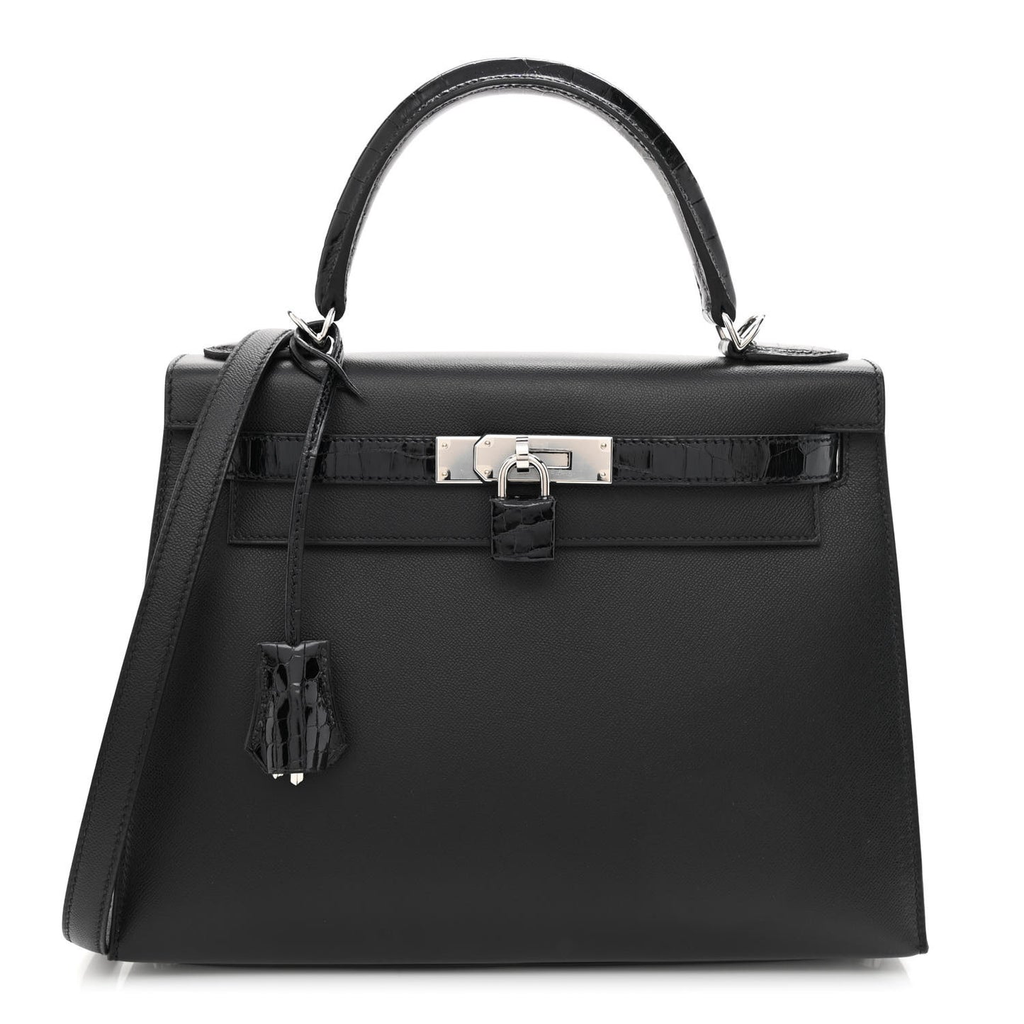 Madame Calfskin Shiny Niloticus Crocodile Kelly Sellier Touch 28 Black