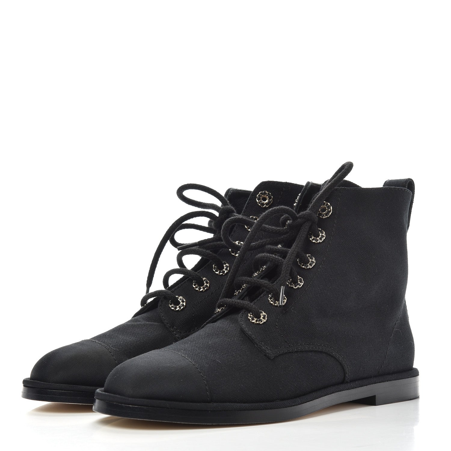 Chanel Cotton Grosgrain Cap Toe CC Lace Up Boots 40 Black 3 of 11