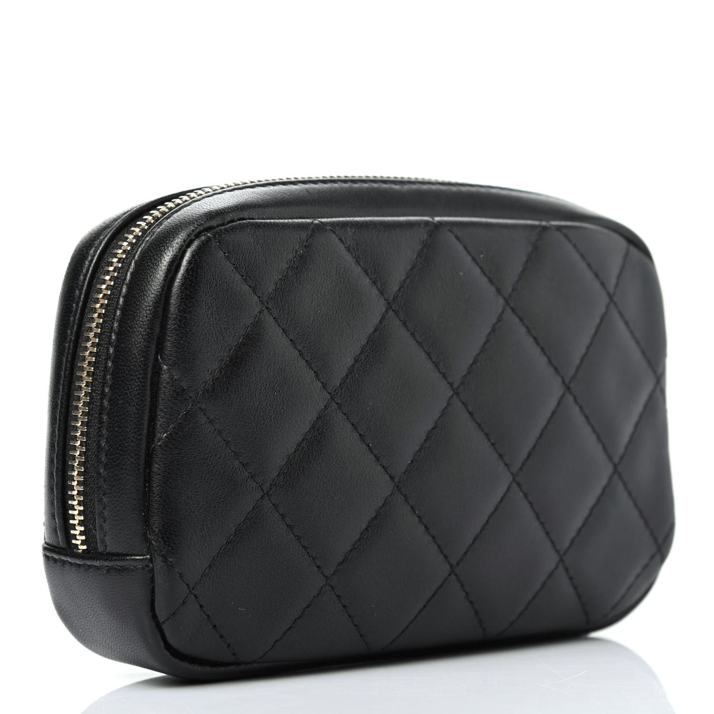 Lambskin Quilted Small Curvy Pouch Cosmetic Case Black