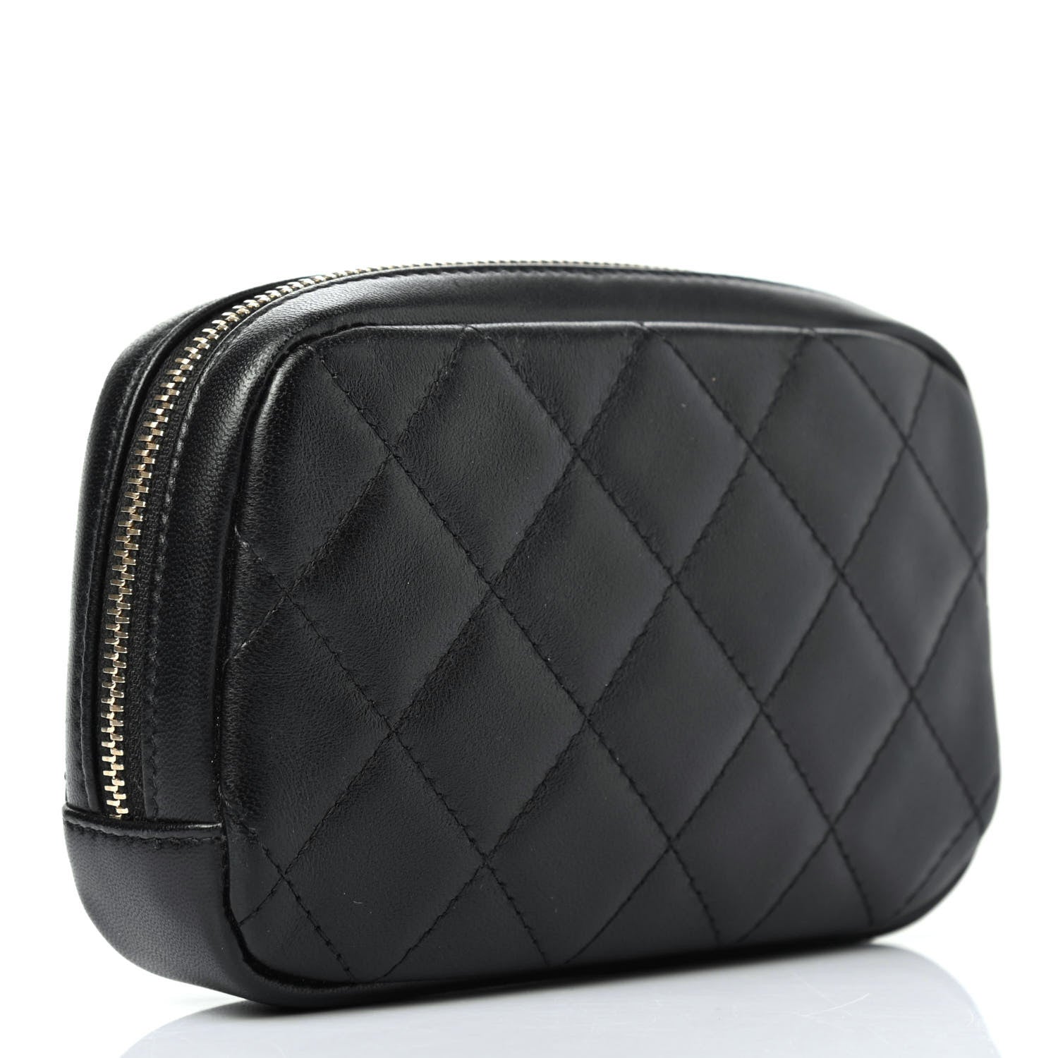 Chanel Lambskin Quilted Small Curvy Pouch Cosmetic Case Black 2 of 4