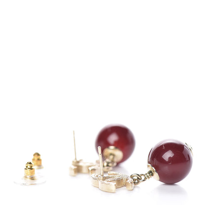 Chanel CC Bead Drop Earrings Gold Red 3 of 4
