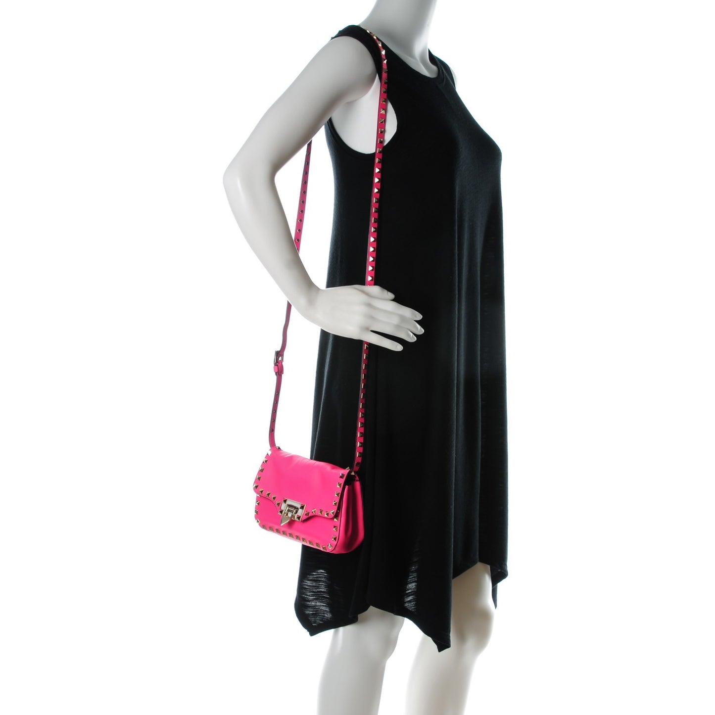 Vitello Mini Rockstud Flap Saddle Crossbody Bag Fuxia Fluo