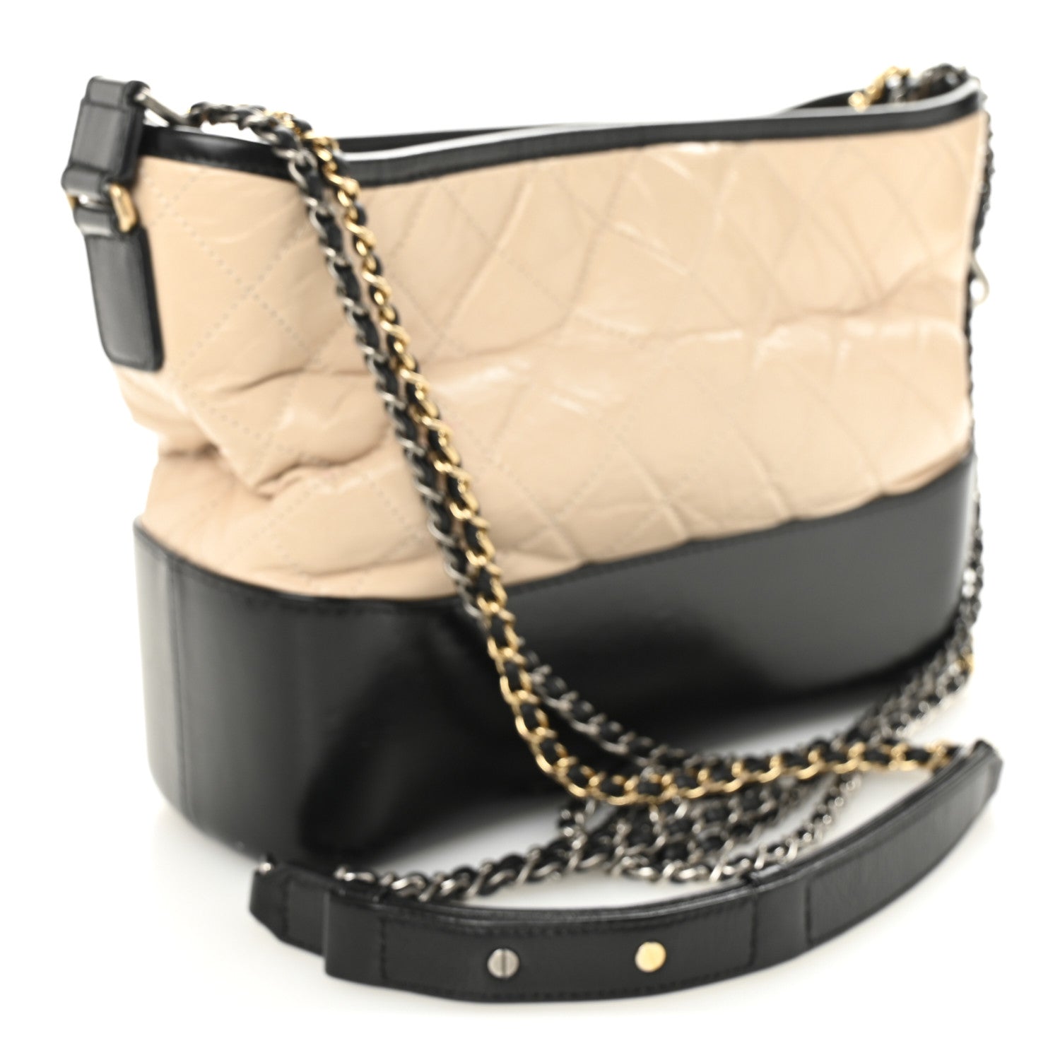 Chanel Aged Calfskin Quilted Medium Gabrielle Hobo Beige Black 3 of 12